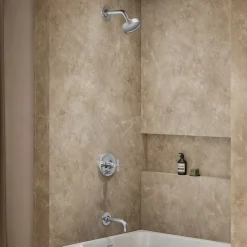 Rite-Temp® bath and shower trim kit with push-button diverter and cross handle, 2.5 gpm^Kohler Hot