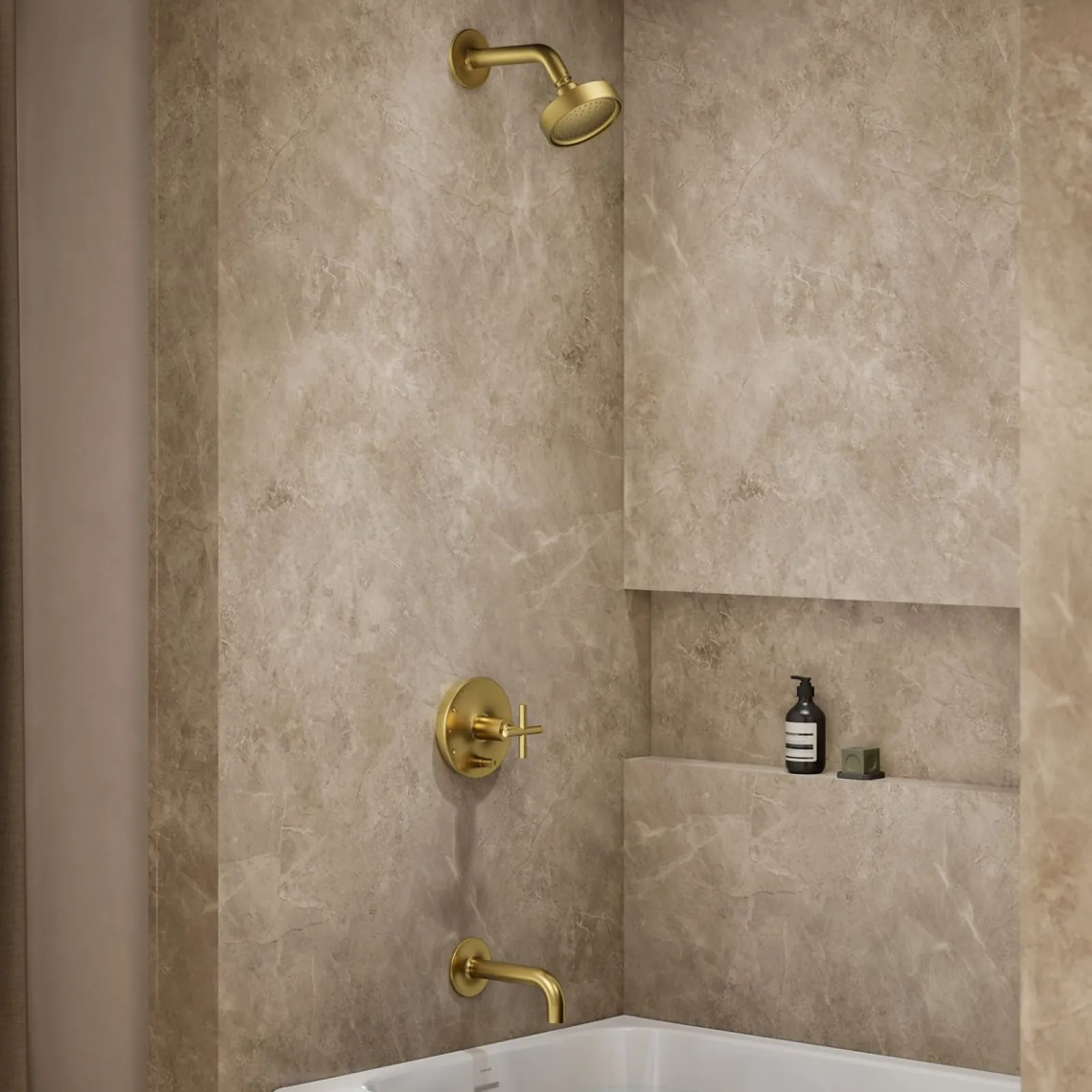 Rite-Temp® bath and shower trim kit with push-button diverter and cross handle, 2.5 gpm^Kohler Hot