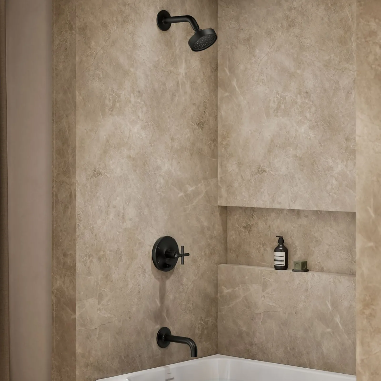 Rite-Temp® bath and shower trim kit with push-button diverter and cross handle, 2.5 gpm^Kohler Hot