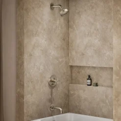 Rite-Temp® bath and shower trim kit with push-button diverter and cross handle, 2.5 gpm^Kohler Hot
