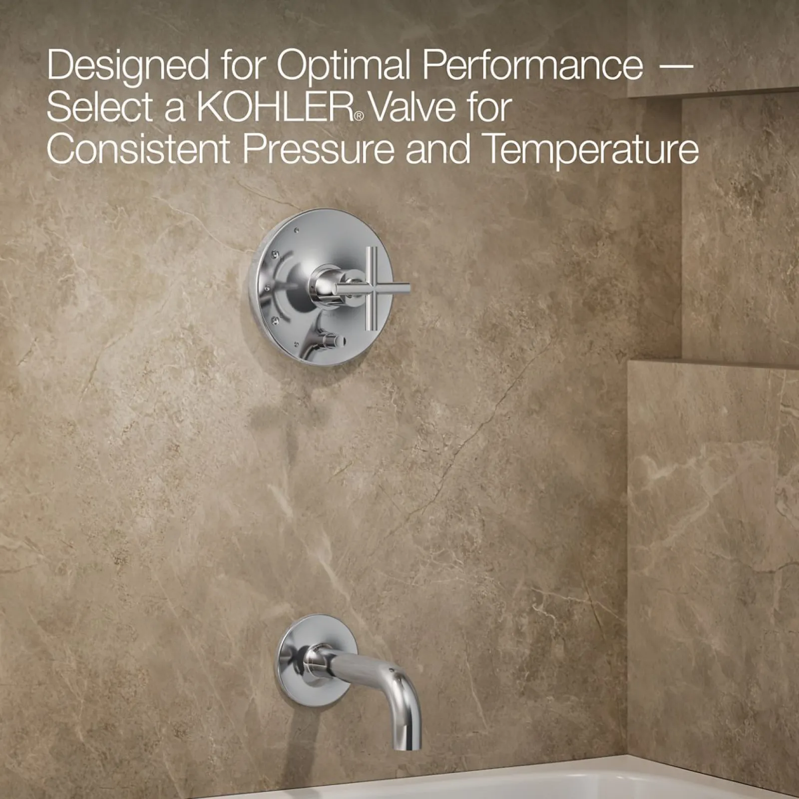 Rite-Temp® bath and shower trim kit with push-button diverter and cross handle, 2.5 gpm^Kohler Hot