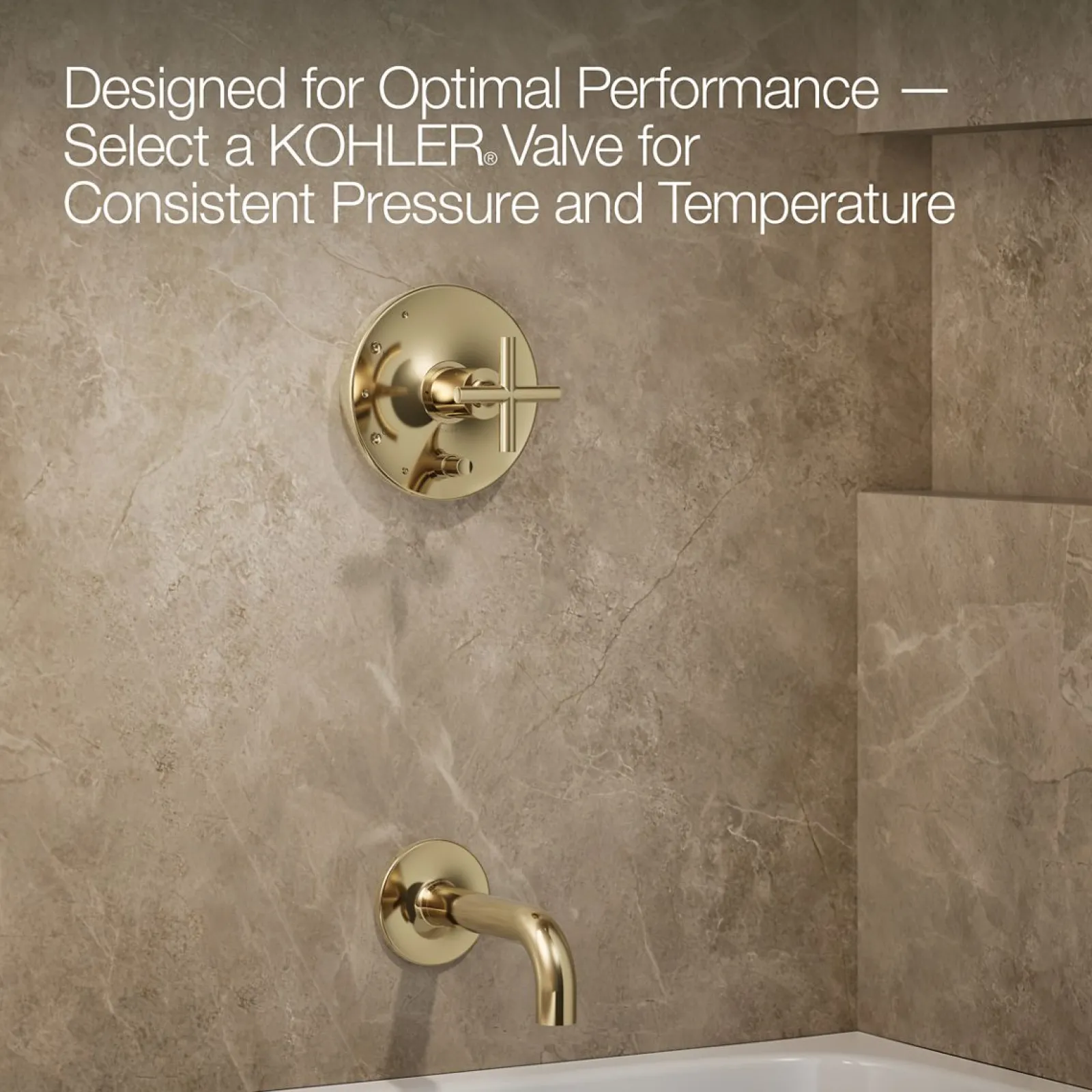 Rite-Temp® bath and shower trim kit with push-button diverter and cross handle, 2.5 gpm^Kohler Hot
