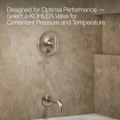 Rite-Temp® bath and shower trim kit with push-button diverter and cross handle, 2.5 gpm^Kohler Hot