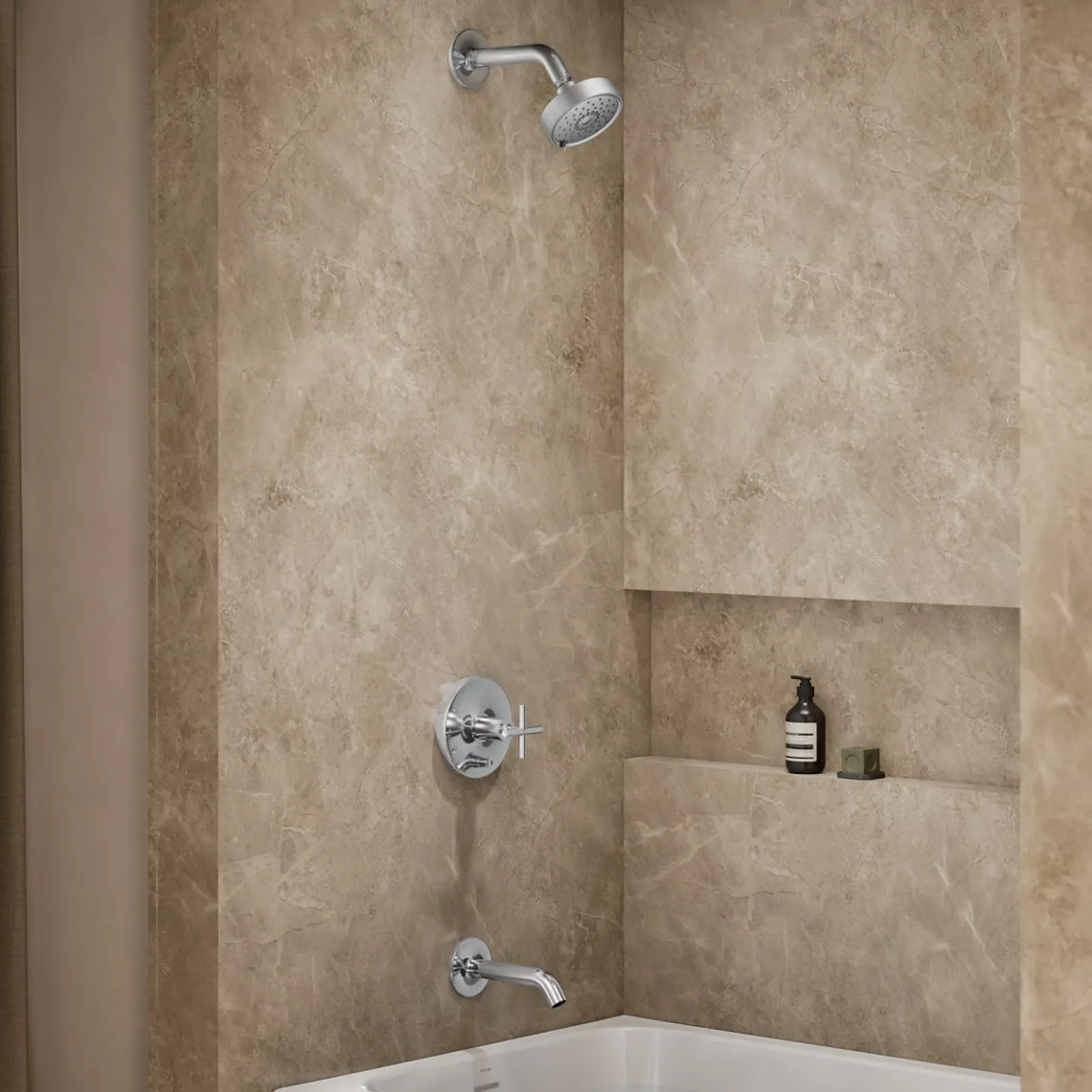 Rite-Temp® bath and shower trim kit with push-button diverter and cross handle, without showerhead^Kohler Clearance