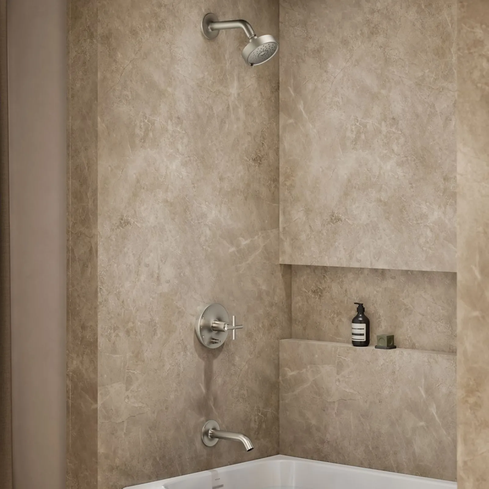 Rite-Temp® bath and shower trim kit with push-button diverter and cross handle, without showerhead^Kohler Clearance