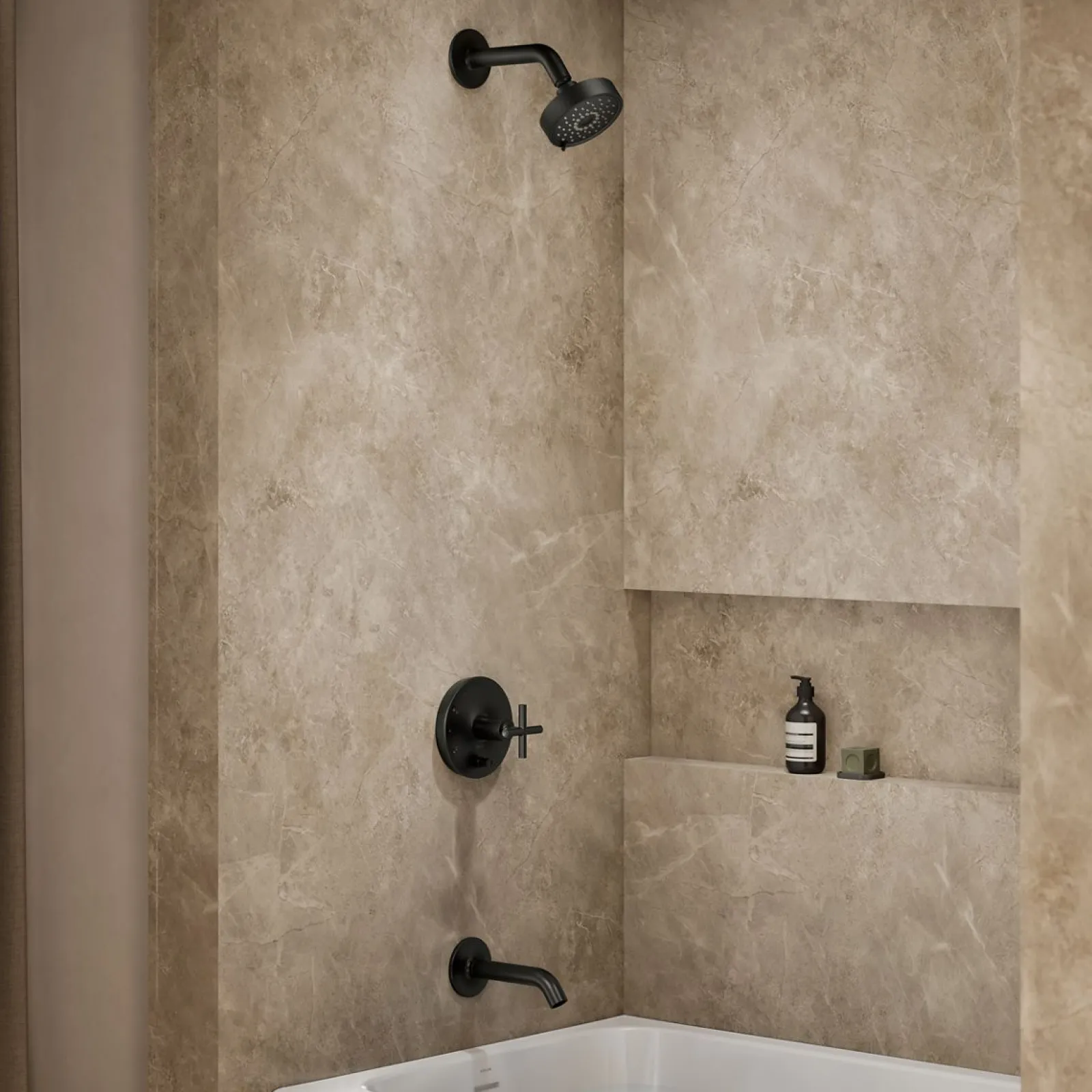 Rite-Temp® bath and shower trim kit with push-button diverter and cross handle, without showerhead^Kohler Clearance