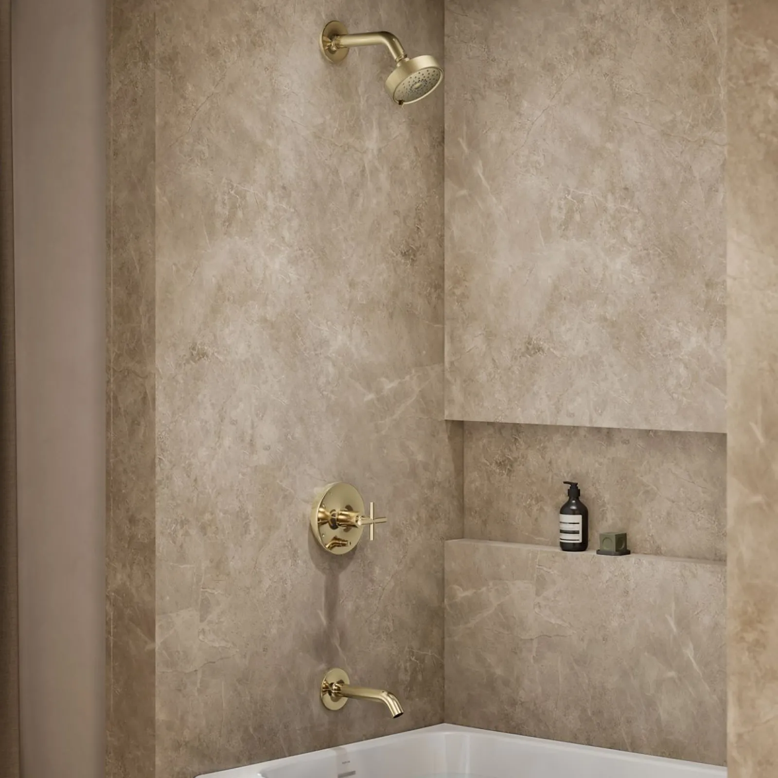 Rite-Temp® bath and shower trim kit with push-button diverter and cross handle, without showerhead^Kohler Clearance