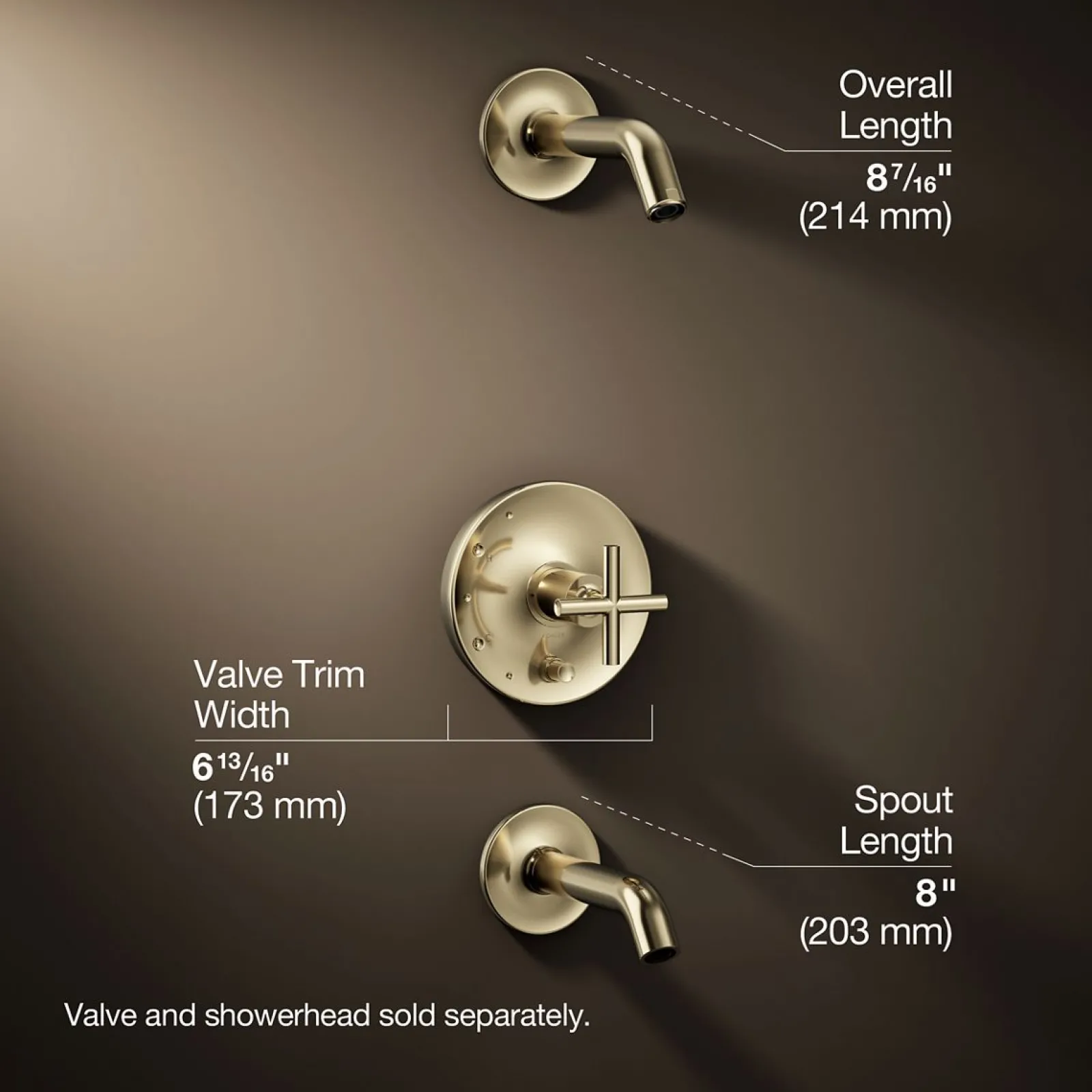 Rite-Temp® bath and shower trim kit with push-button diverter and cross handle, without showerhead^Kohler Clearance