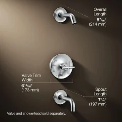 Rite-Temp® bath and shower trim kit with push-button diverter and cross handle, without showerhead^Kohler