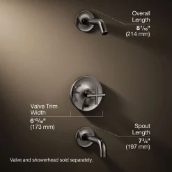 Rite-Temp® bath and shower trim kit with push-button diverter and cross handle, without showerhead^Kohler
