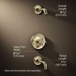 Rite-Temp® bath and shower trim kit with push-button diverter and cross handle, without showerhead^Kohler
