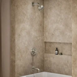 Rite-Temp® bath and shower trim kit with push-button diverter and cross handle, without showerhead^Kohler