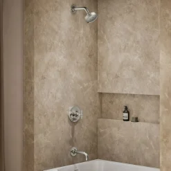 Rite-Temp® bath and shower trim kit with push-button diverter and cross handle, without showerhead^Kohler