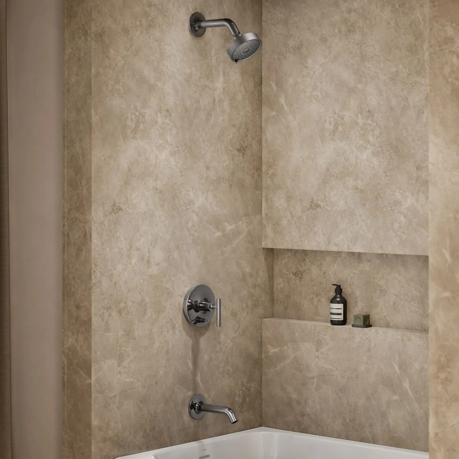 Rite-Temp® bath and shower trim kit with push-button diverter and lever handle, without showerhead^Kohler Online