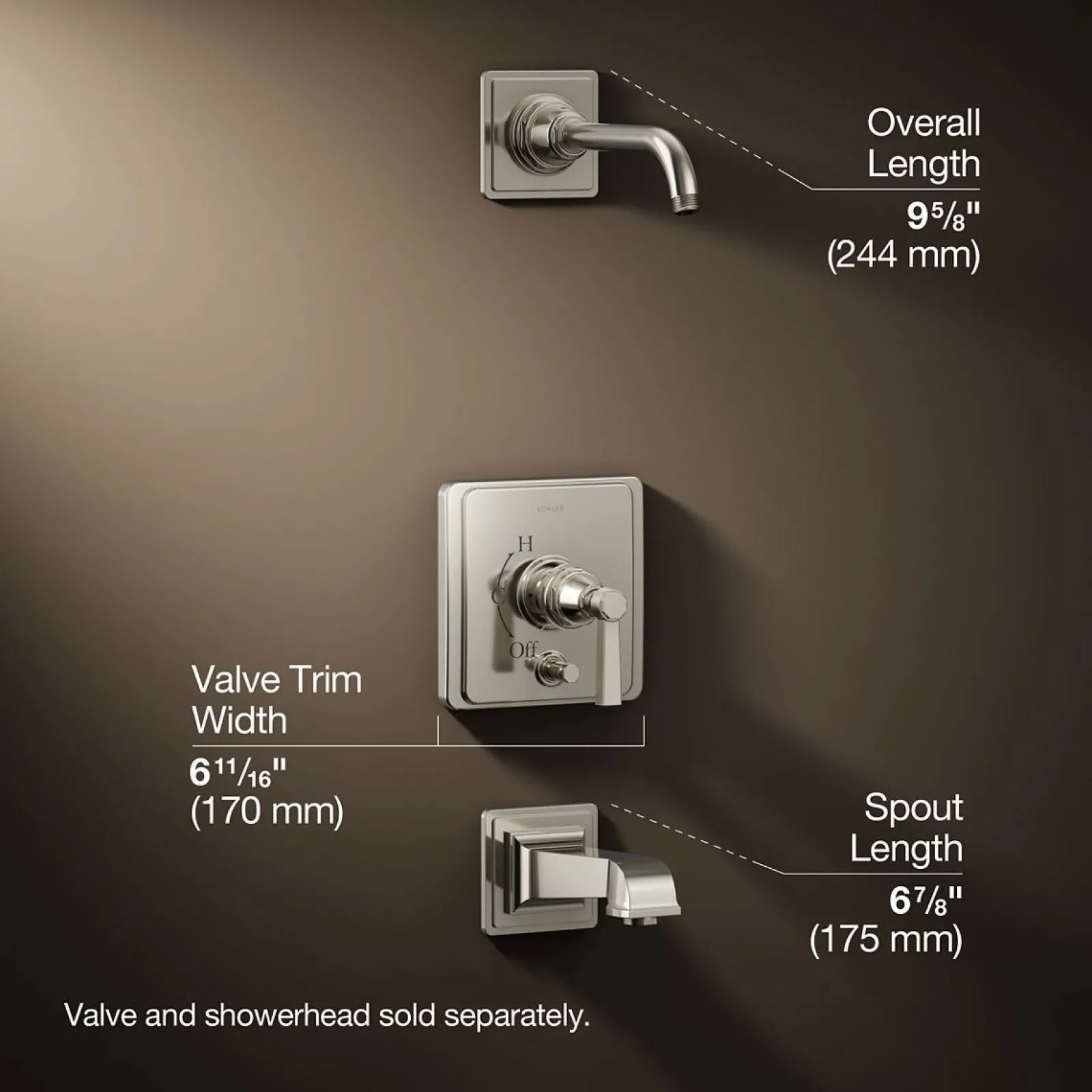 Rite-Temp® bath and shower trim kit with push-button diverter and lever handle, without showerhead^Kohler Online