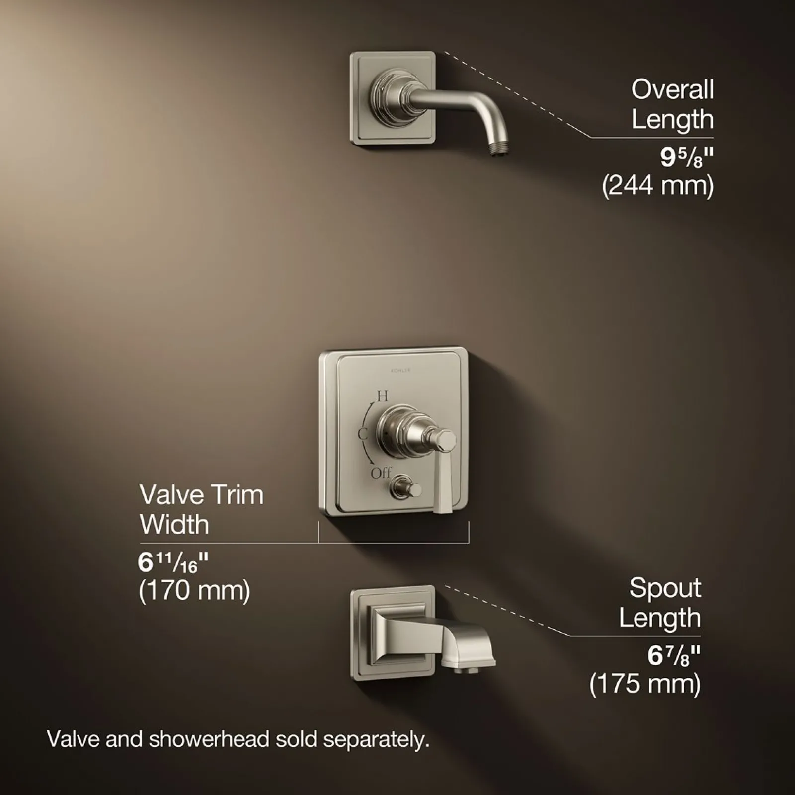 Rite-Temp® bath and shower trim kit with push-button diverter and lever handle, without showerhead^Kohler Online