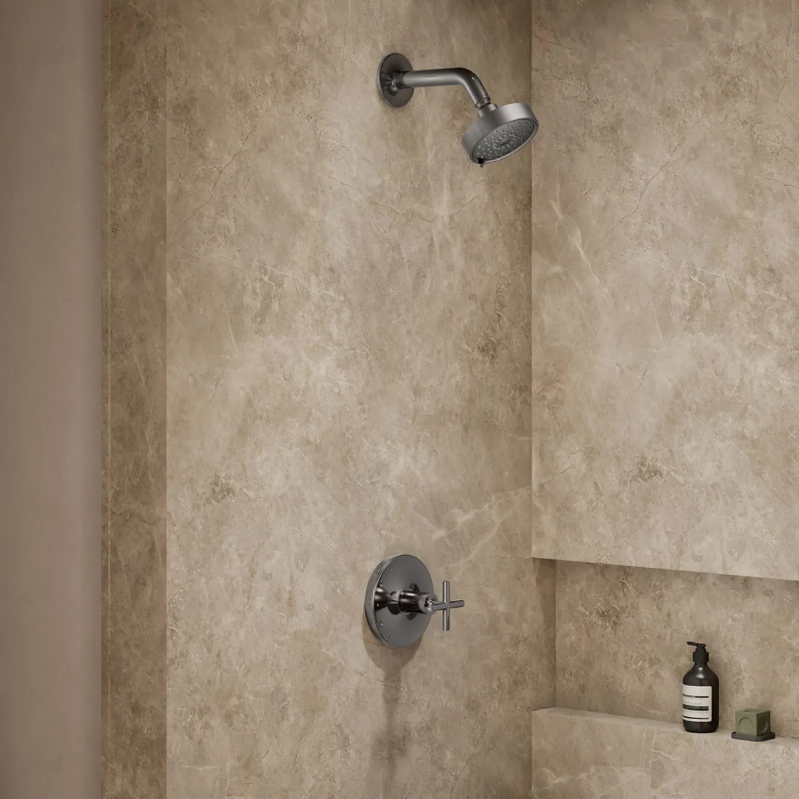 Rite-Temp® shower trim kit with cross handle, without showerhead^Kohler Hot