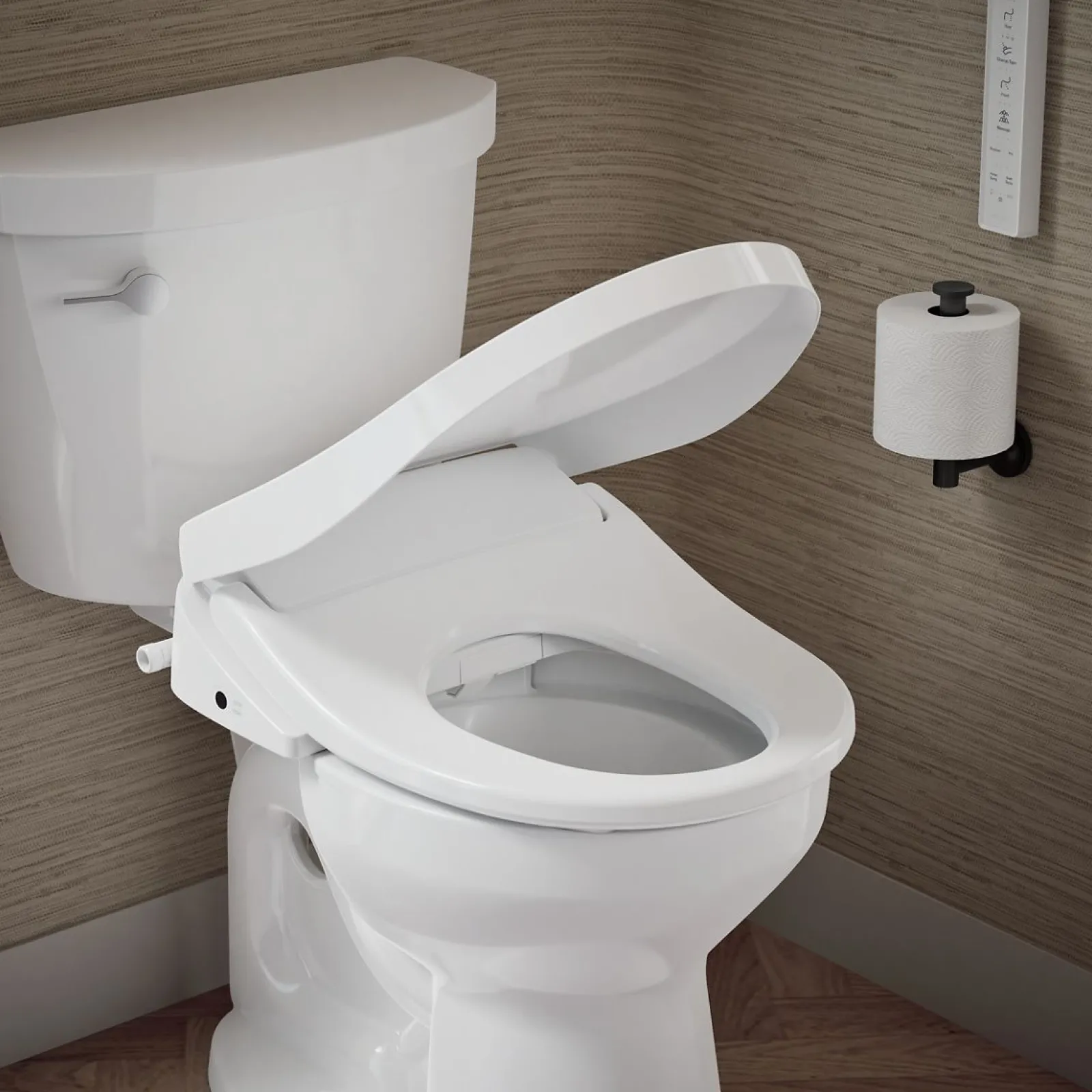 Round-front bidet toilet seat with remote control^Kohler Best