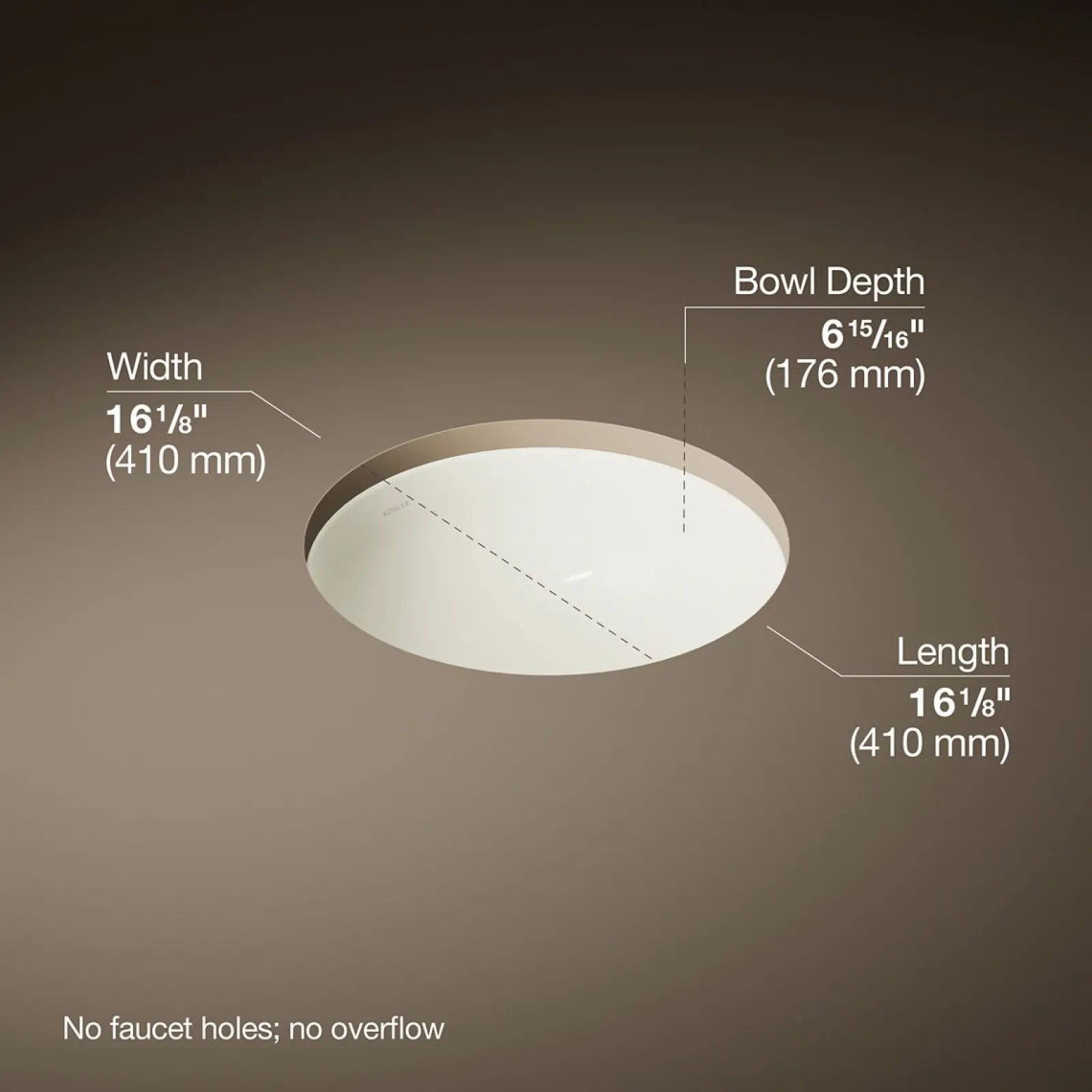 16-1/8" round undermount bathroom sink, no overflow^Kohler Clearance