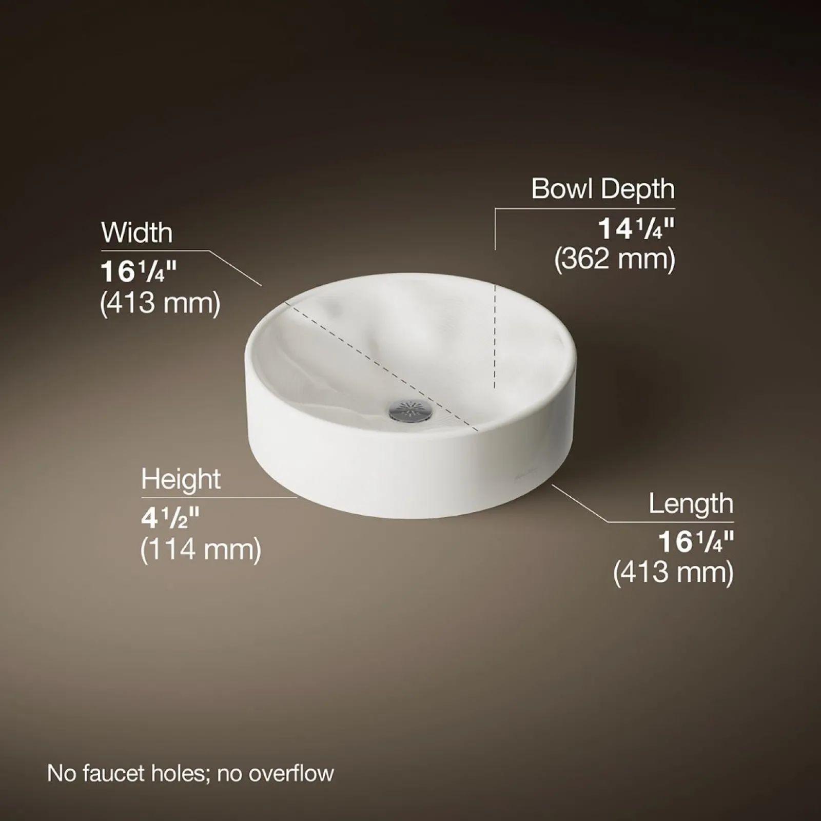 16-1/4" round vessel bathroom sink, no overflow^Kohler