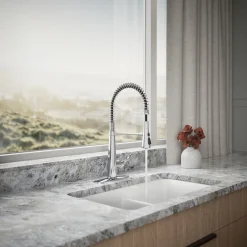 Semi-professional kitchen sink faucet with three-function sprayhead^Kohler Best