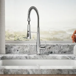 Semi-professional kitchen sink faucet with three-function sprayhead^Kohler Best