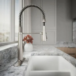 Semi-professional kitchen sink faucet with three-function sprayhead^Kohler Best