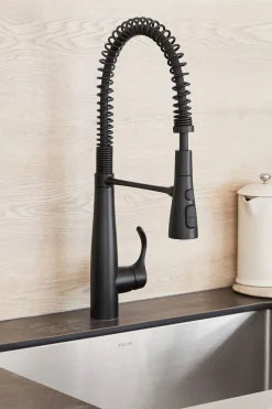 Semi-professional kitchen sink faucet with three-function sprayhead^Kohler Best