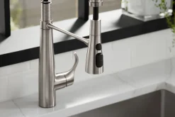 Semi-professional kitchen sink faucet with three-function sprayhead^Kohler Best