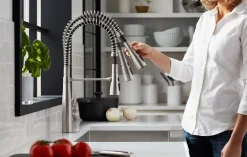 Semi-professional kitchen sink faucet with three-function sprayhead^Kohler Best