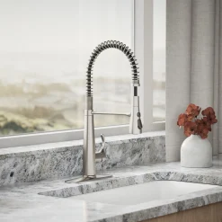 Semi-professional kitchen sink faucet with three-function sprayhead^Kohler Best