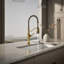 Semi-professional kitchen sink faucet with three-function sprayhead^Kohler Outlet