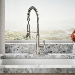 Semi-professional kitchen sink faucet with three-function sprayhead^Kohler