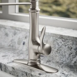 Semi-professional kitchen sink faucet with three-function sprayhead^Kohler