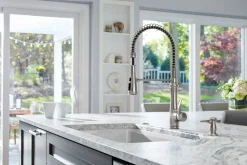 Semi-professional kitchen sink faucet with three-function sprayhead^Kohler
