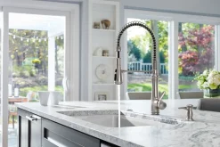 Semi-professional kitchen sink faucet with three-function sprayhead^Kohler