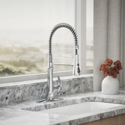 Semi-professional kitchen sink faucet with three-function sprayhead^Kohler