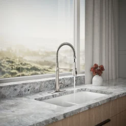 Semi-professional kitchen sink faucet with three-function sprayhead^Kohler