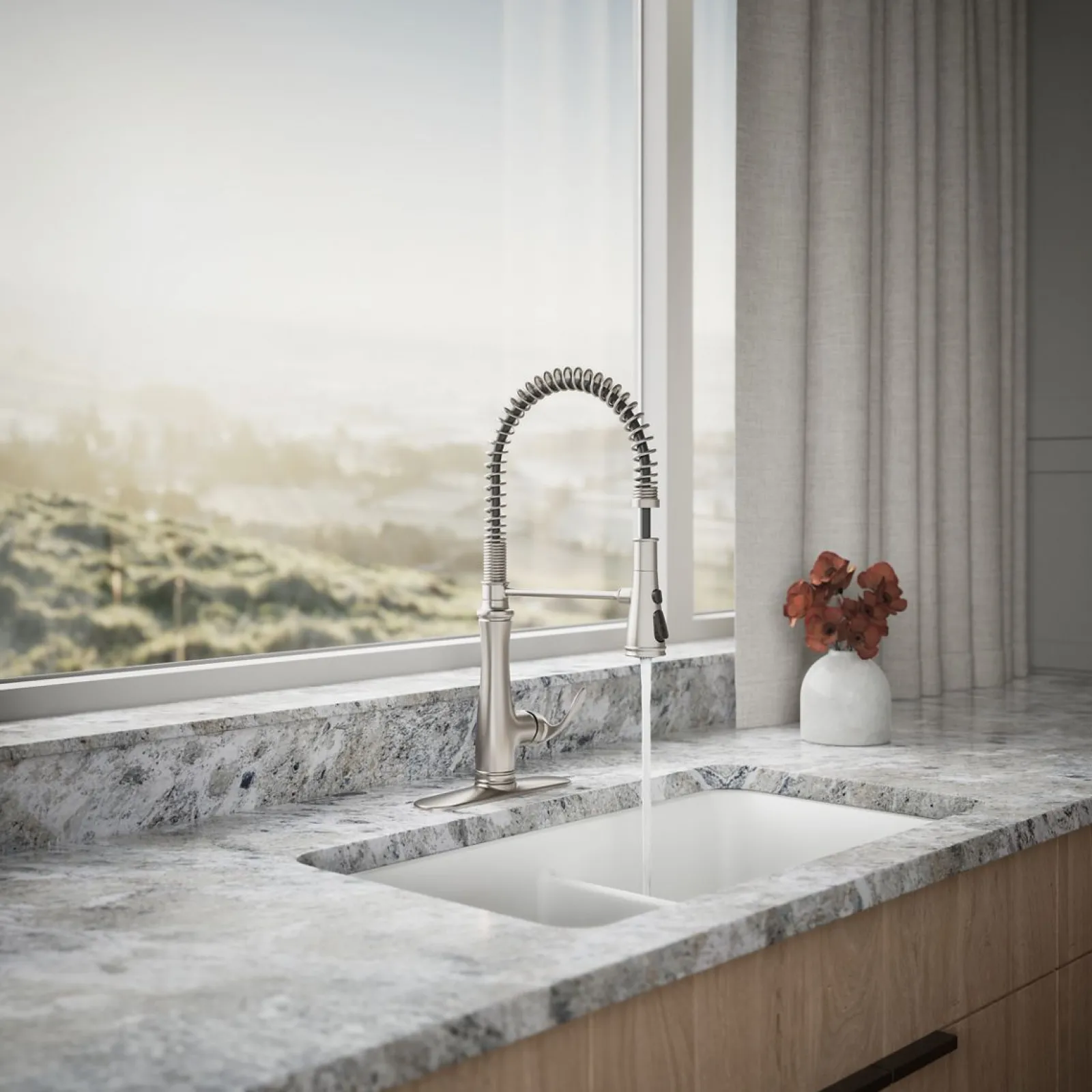 Semi-professional kitchen sink faucet with three-function sprayhead^Kohler