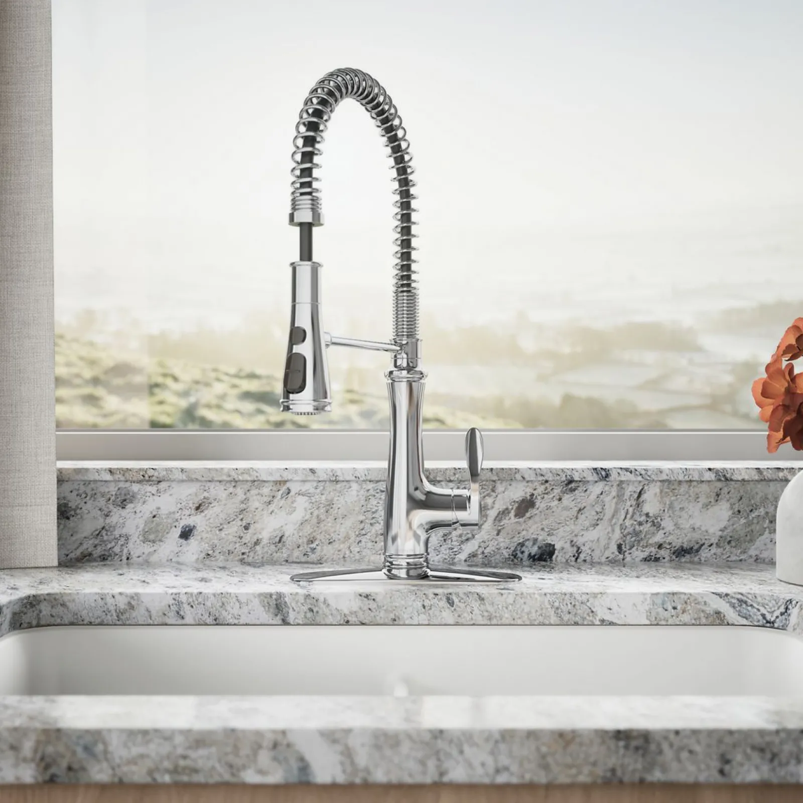 Semi-professional kitchen sink faucet with three-function sprayhead^Kohler