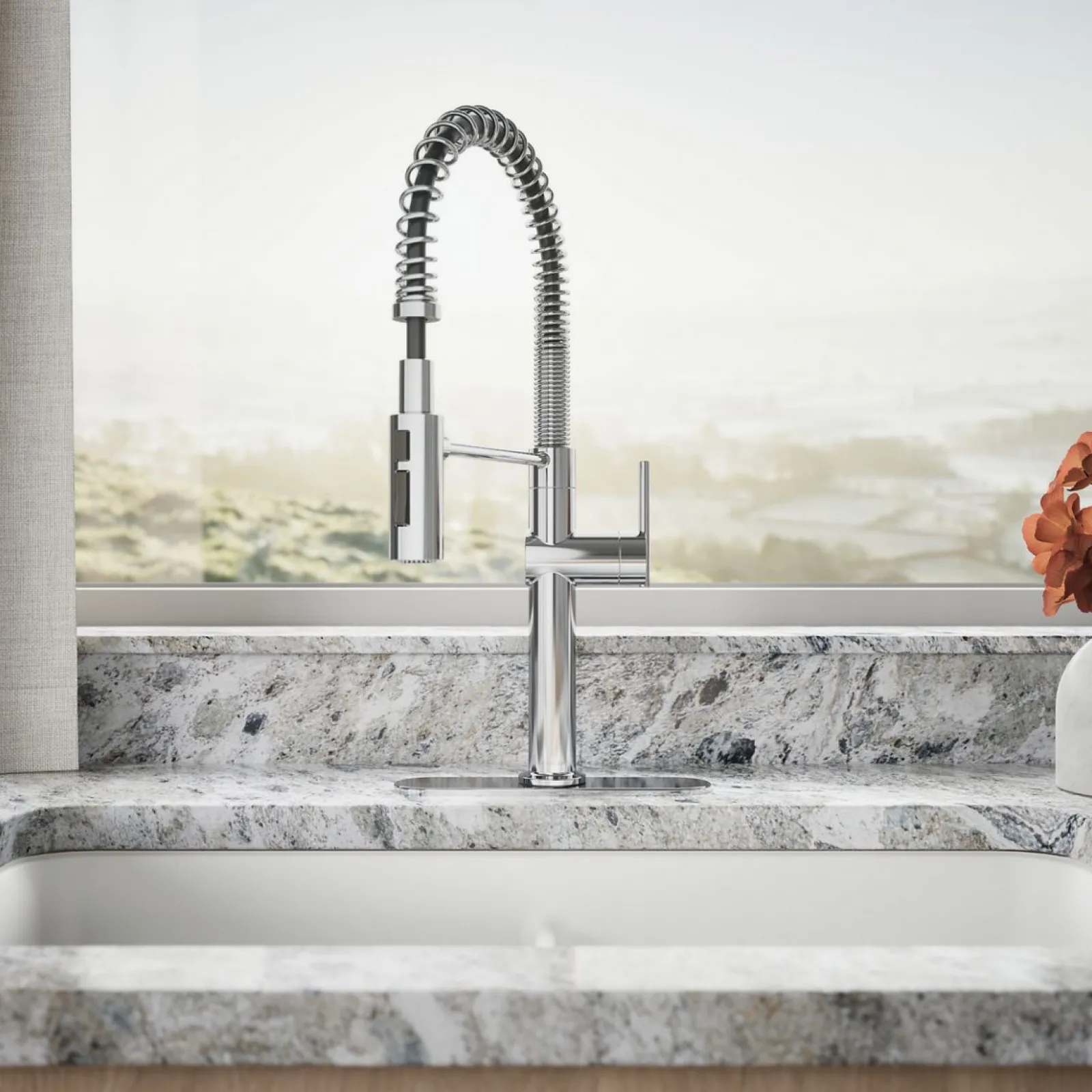 Semi-professional kitchen sink faucet with three-function sprayhead^Kohler New