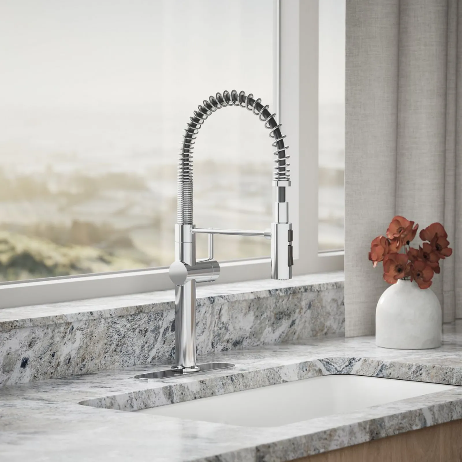 Semi-professional kitchen sink faucet with three-function sprayhead^Kohler New