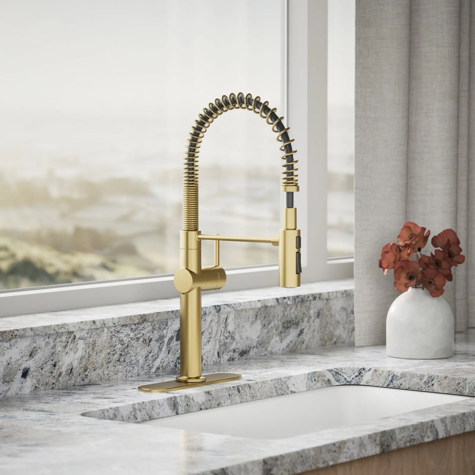 Semi-professional kitchen sink faucet with three-function sprayhead^Kohler New
