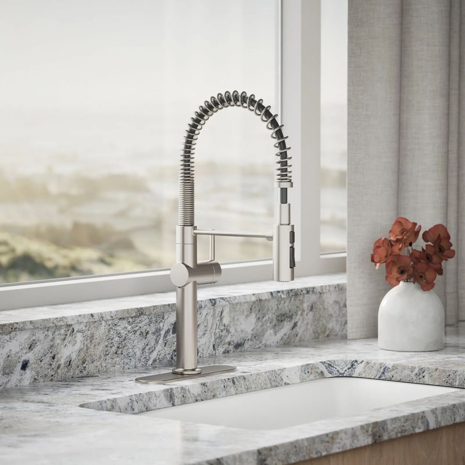 Semi-professional kitchen sink faucet with three-function sprayhead^Kohler New