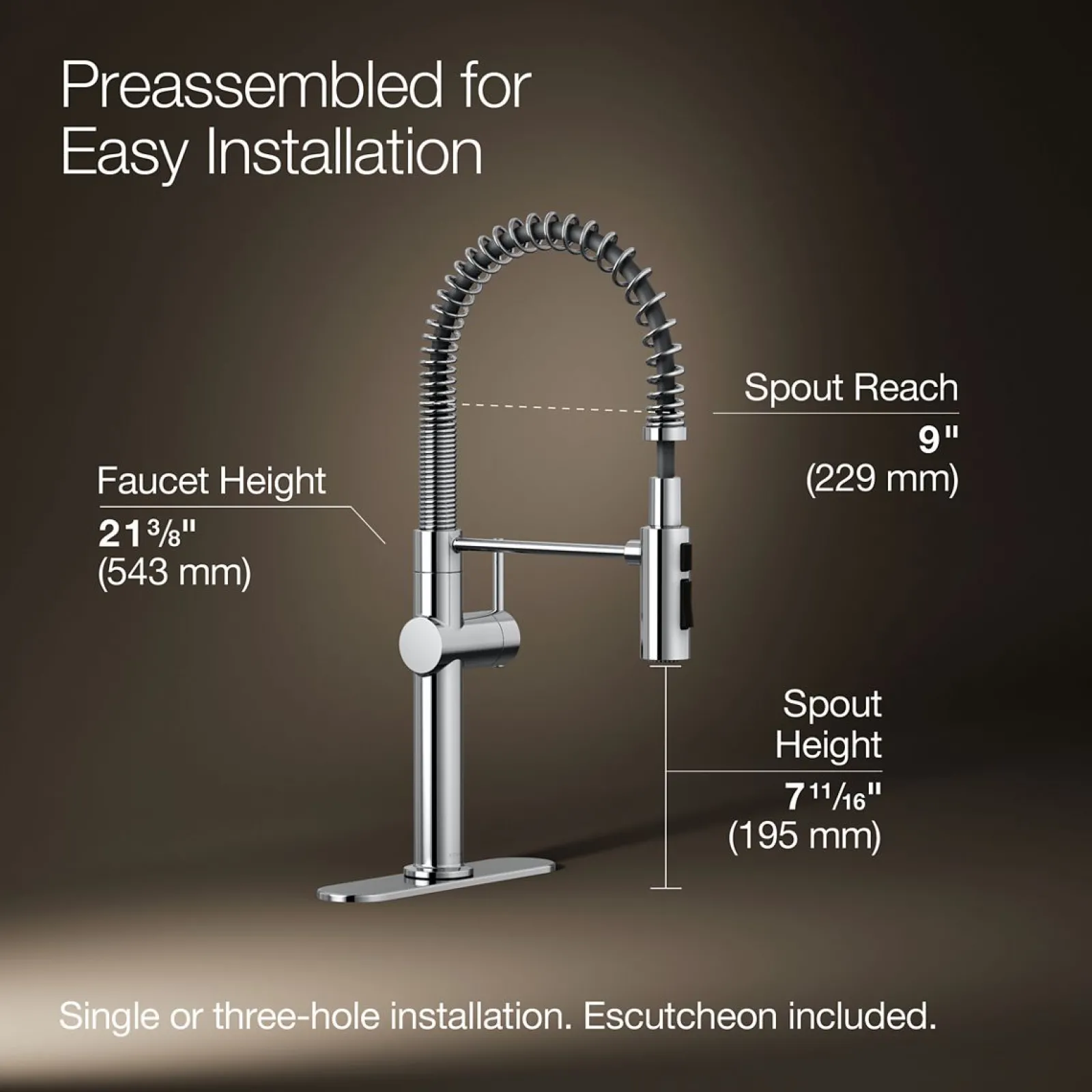 Semi-professional kitchen sink faucet with three-function sprayhead^Kohler New