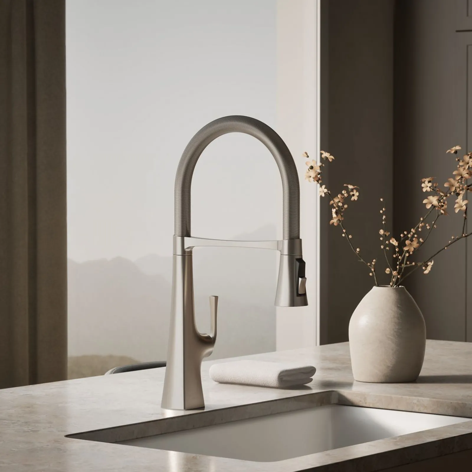 Semi-professional kitchen sink faucet with three-function sprayhead^Kohler Online