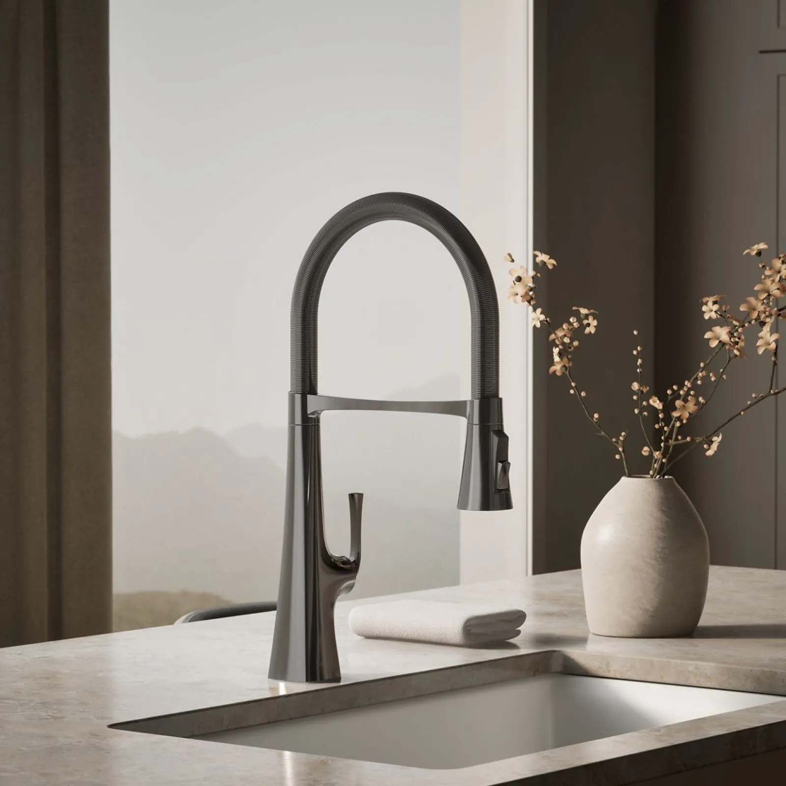 Semi-professional kitchen sink faucet with three-function sprayhead^Kohler Online