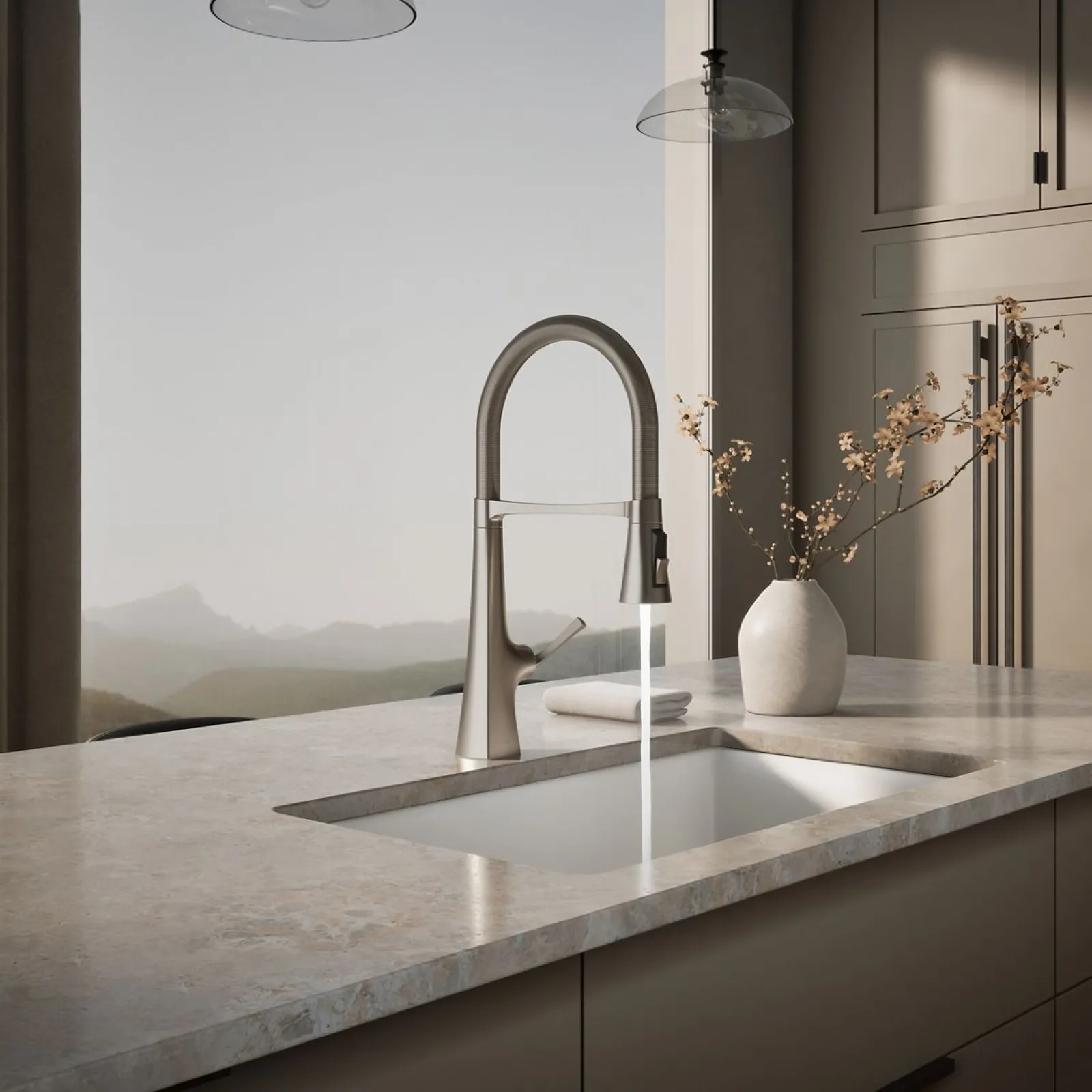 Semi-professional kitchen sink faucet with three-function sprayhead^Kohler Online