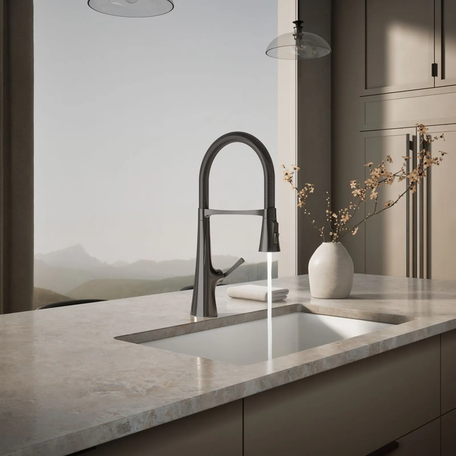 Semi-professional kitchen sink faucet with three-function sprayhead^Kohler Online