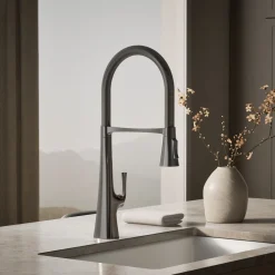 Semi-professional kitchen sink faucet with three-function sprayhead^Kohler New